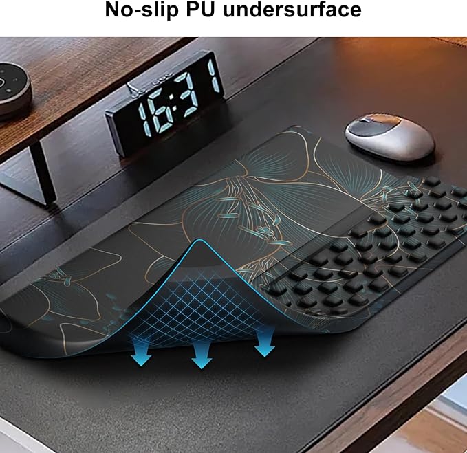 Computer Keyboard Stand with Wrist Rest,Comfy Ergonomic Tilted Keyboard Holder,Keyboard Tray Support for Office Home (Green Flowers)