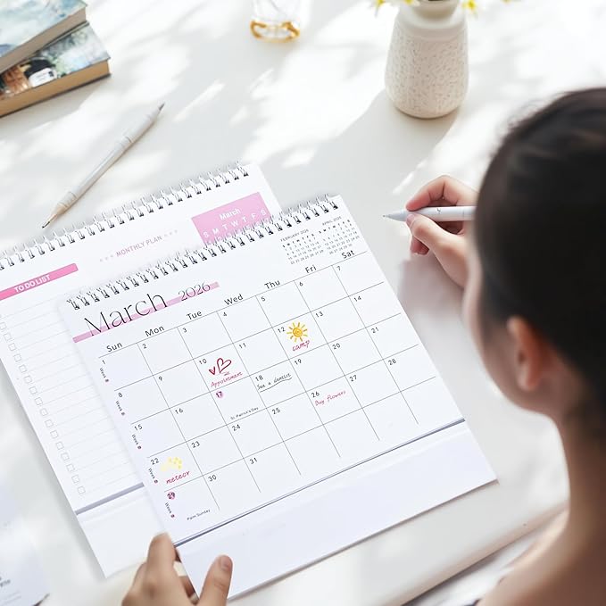 Desk Calendar 2025-2026,July 2025 to Dec 2026 18 Months Standing Flip Desk Calendar with Stickers,10" x 8" Desktop Calendar for Home Office School,White