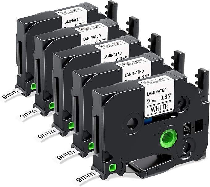 Labelife TZe-221 Label Maker Tape 9mm Compatible with Brother P Touch Label TZe TZ Tape 9mm 0.35 Laminated White 3/8 Inch TZe221 for Brother Ptouch PT D210 PTD220 PT-D200 PT-H110 PTD400,5-Pack