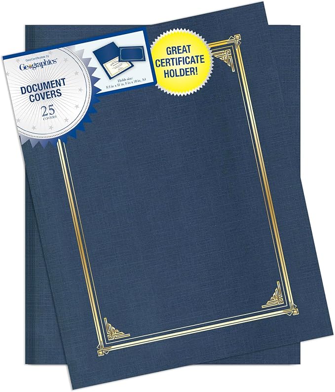 Classic Linen Document Covers, 12.5” x 9.75”, Navy Bue (25 Pack)