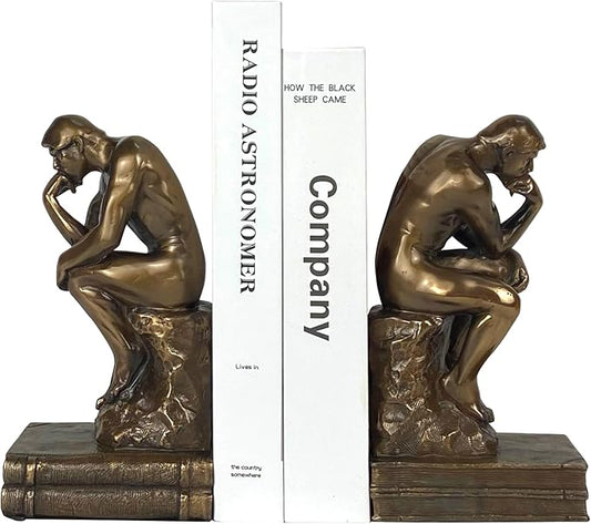 Cool Bookends Gold Decorative Unique Book Ends Book Stopper The Thinker Statue Sculpture Home Decor (2 Pack)