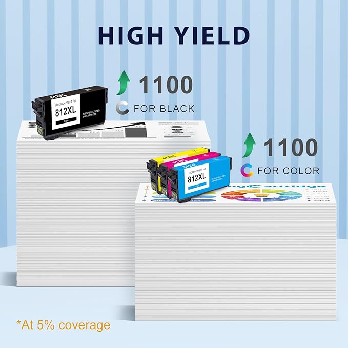 myCartridge 812XL Ink Cartridge Combo Pack Remanufactured for Epson 812 Ink Cartridges for Epson WF-7840 Ink Cartridges for Workforce Pro WF-7820 WF-7840 EC-C7000 Printer,4 Pack(BK/C/M/Y)