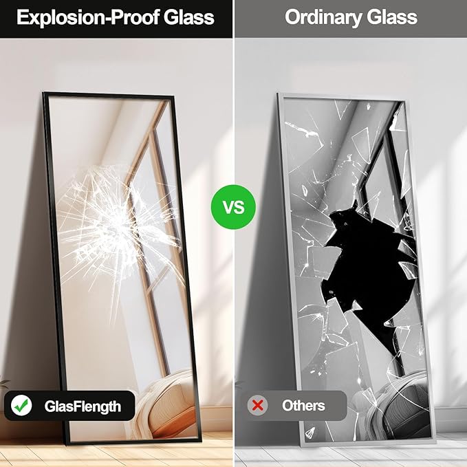 64"x21" Full Length Mirror Rectangle Body Dressing Floor Standing Mirrors for Bedroom & Cloakroom, Black