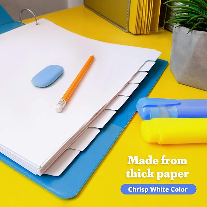 Binder Dividers with Tabs - (Set of 4) x 8-Tab Dividers for 3 Ring Binders, White, Reinforced Edge - Ideal for Keeping Your Documents Neat and Professional