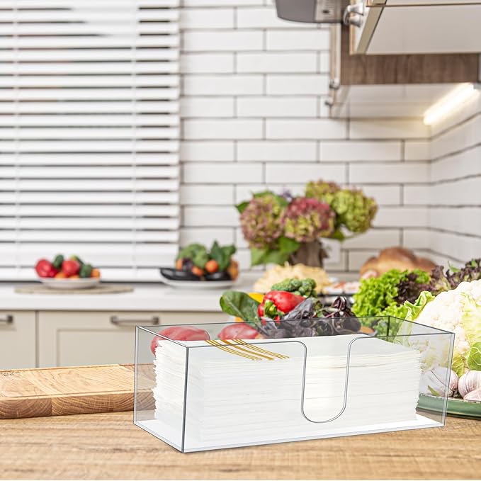 Mumufy 2 Pcs Paper Napkins Holder Fold Paper Towel Dispenser Height 2.75 Inch Acrylic Multifold Towel Dispenser for Guest Z Fold Disposable Countertop Holder Small Size(Clear)