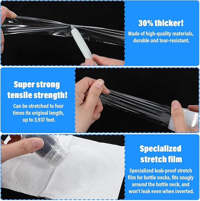2 Rolls Mini Stretch Wrap for Bottles Jars Seals, Performance Heavy Duty Stretch Film 1.57In*1000ft Unheated Shrink Wrap Roll for Jars Bottles Cans Tin Lip Gloss
