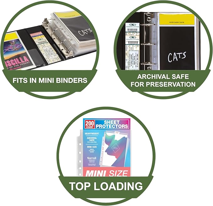 Samsill Mini Sheet Protectors 200 Pack, 5.5 x 8.5 Inch Page Protectors for Mini 3 Ring Binder, Heavy Duty, Clear Protector Sheets, 7 Hole, Top Loading, Acid Free