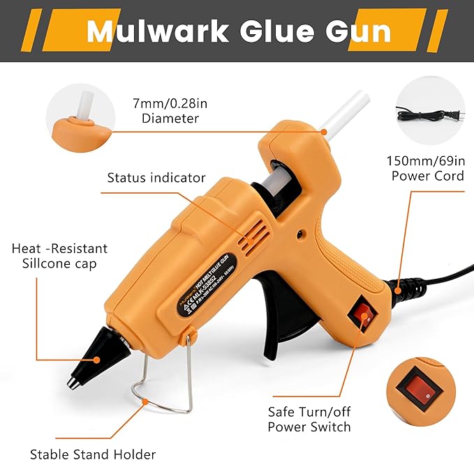 Mulwark Hot Glue Gun and Sticks Set - High-Temp Mini Glue Gun with 30 Glue Sticks - Perfect for DIY Crafts, Repairs, Home, Office & School Projects - 20W Premium Mini Hot Glue Gun