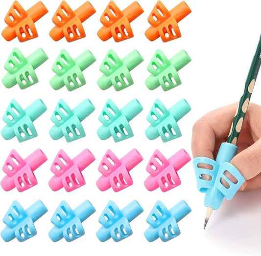 20 Pcs Pencil Grips for Kids Handwriting Ergonomic Training Pencil Holder Writing Tool for Toddlers, Preschoolers, Children Special Needs Colorful School Supplies(2 Fingers)