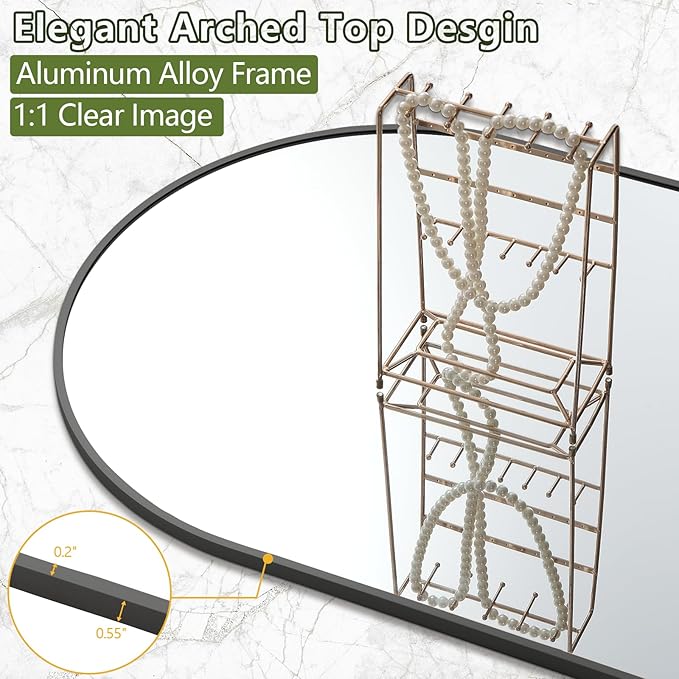 MELOMOIR 76"x44" Oversized Floor Mirror Freestanding, Arched Full Length Mirror for Bedroom Living Room Dressing Room Gym Yoga Hair Salon, Black Mirror Full Length with Shatterproof Tempered Glass