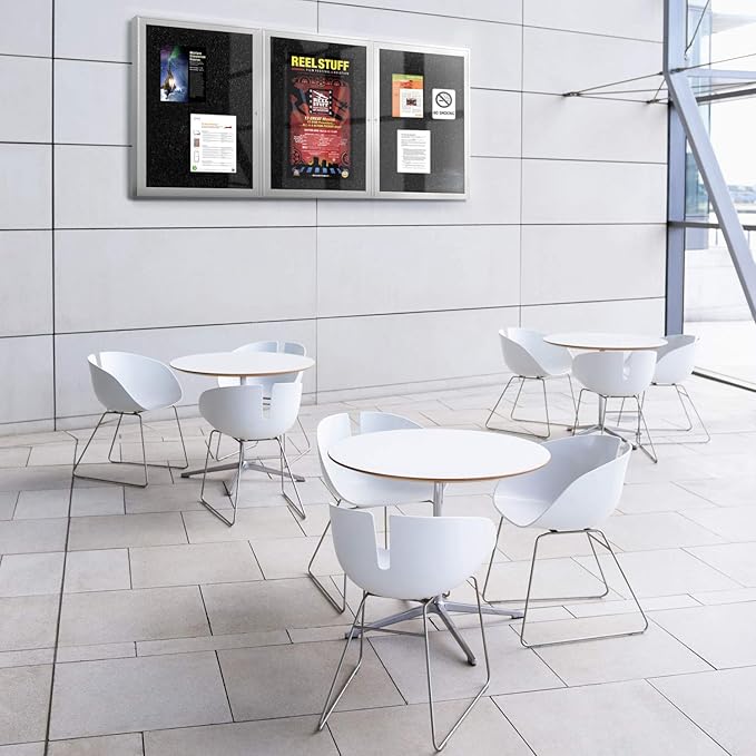 Ghent 48" x 72" 3-Door indoor Enclosed Recycled Rubber Bulletin Board, Shatter Resistant, with Lock, Satin Aluminum Frame,Confetti (PA346TR-CF),Made in the USA