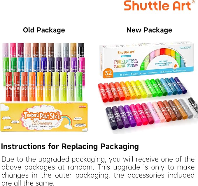 Shuttle Art Tempera Paint Sticks, 32 Colors Solid Tempera Paint for Kids, Super Quick Drying, No-Toxic, Works Great on Paper Wood Glass Ceramic Canvas
