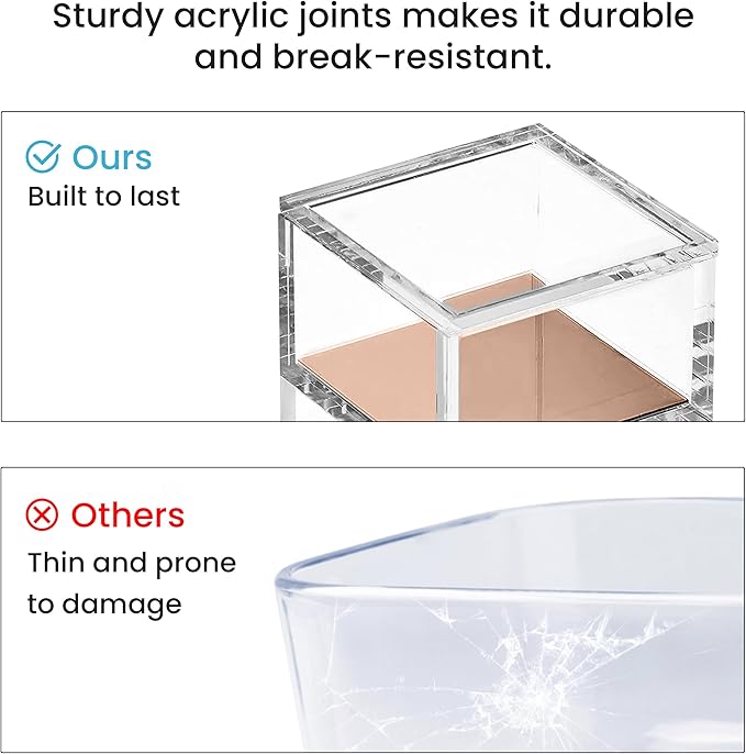 OfficeGoods 3-Tier Stackable Acrylic Holder- Stylish Desk Organizer and Storage for Office or Home – Transparent Square Design, with Rose Gold Metal Base