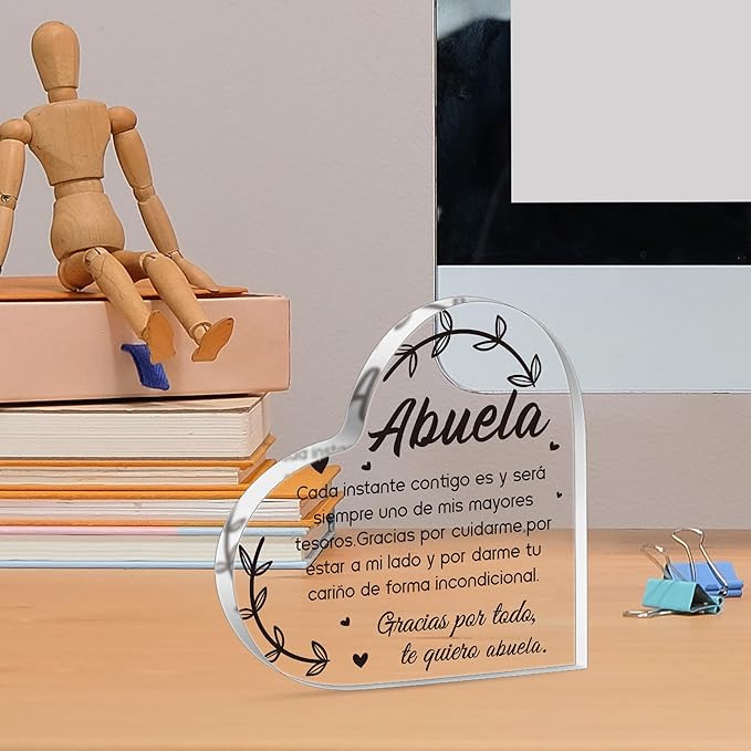 Yopyame Spanish Grandma Acrylic Gifts - Regalos para Abuela Heart Acrylic Plaque Ideas Keepsake Paperweights for Grandma in Spanish Father's Day Christmas Gifts for Grandma from Granddaughter Grandson