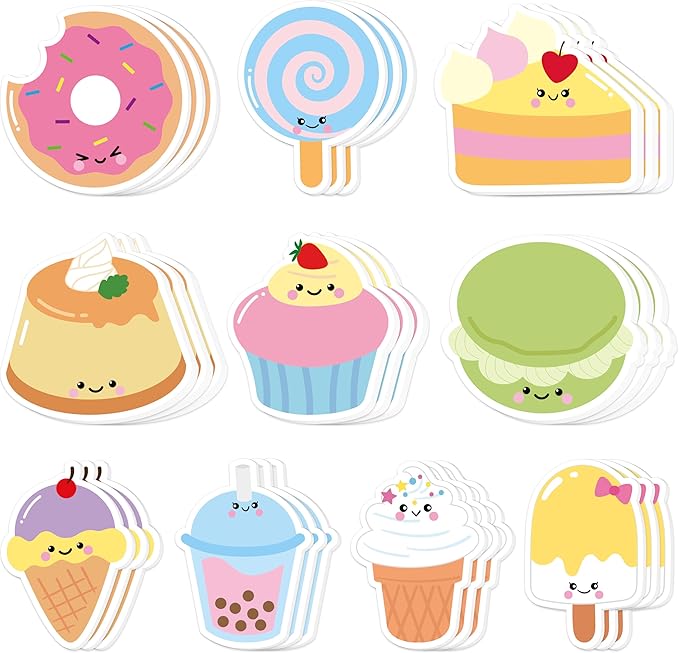 Xqumoi 30 Pack Sweet Treat Sticky Notes - Dessert Self Sticky Notepads Ice Cream Cupcake Cute Writing Memo Pads for Office School Class Student Kids Gift Birthday Party Favors Goodies Bag Fillers