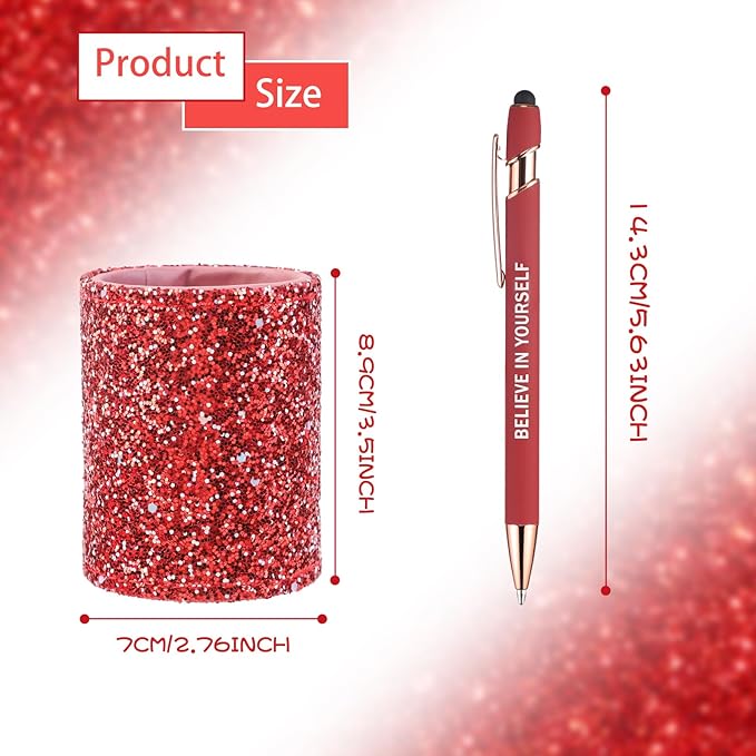 10 Pcs Ballpoint Pens with Pen Holder,Fine Point Smooth Writing Pens,Kawaii Pens For Writing Journaling Taking Notes School Office Home. (Red 10Pcs)