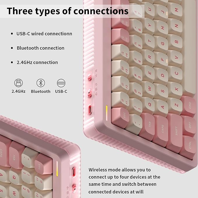 nuphy Halo96 V2 Wireless Keyboard,Gasket Structure,96% Hot Swappable Gaming Keyboard, 99 Kyes RGB Backlit Mechanical Keyboard, Support QMK/VIA,Bluetooth/USB-C/2.4GHz-Pink,Raspberry Switches(46gf)