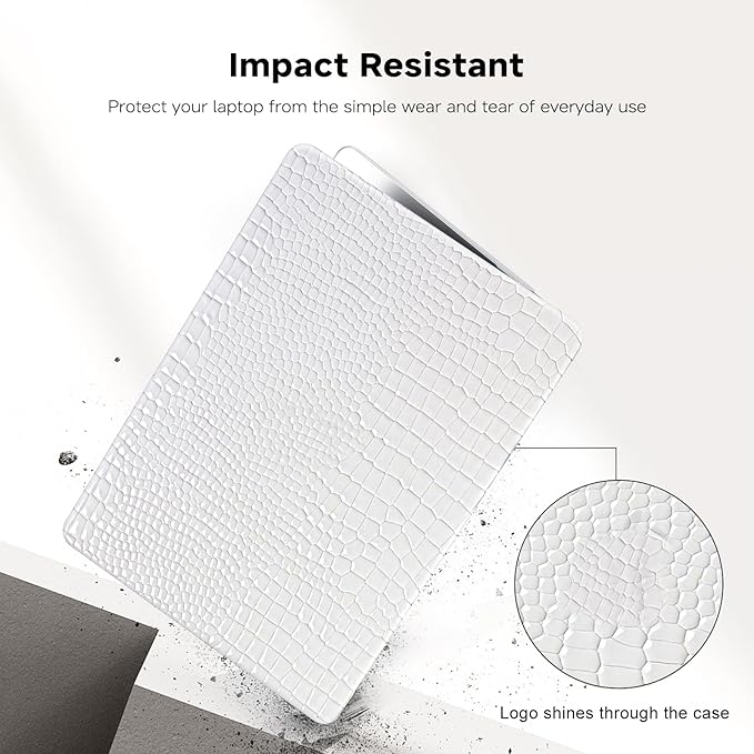 for MacBook Air 15 inch Case 2023 2024 2025 M4 A3241 M3 A3114 M2 A2941 Crocodile Case,Sturdy Protective Alligator Glossy Leather Classic Business Hard Shell&Keyboard Cover for Mac Air15,White