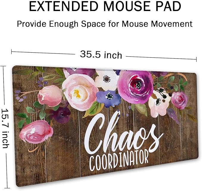 SSOIU Large Mouse Pad, Full Desk XXL Extended Gaming Mouse Pad 35.5" X 15.7", Waterproof Desk Mat Stitched Edges, Non-Slip Laptop Computer Mousepad for Office and Home, Chaos Coordinator Funny Quote