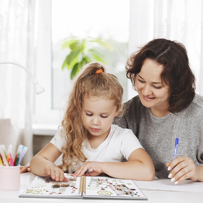 Vienrose 12x12 Inch Scrapbook Album DIY Large Hardcover Kraft White Pages Scrapbook Photo Album Linen Cover Scrap Book Photo Albums Scrapbooking Supplies Kit for Couple Family Wedding Travel