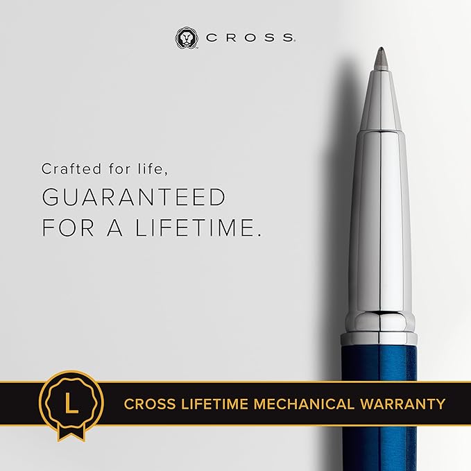 Cross ATX Refillable Rollerball Pen Presented in a Luxury Gift Box - Medium Point, Black Ink, Translucent Blue