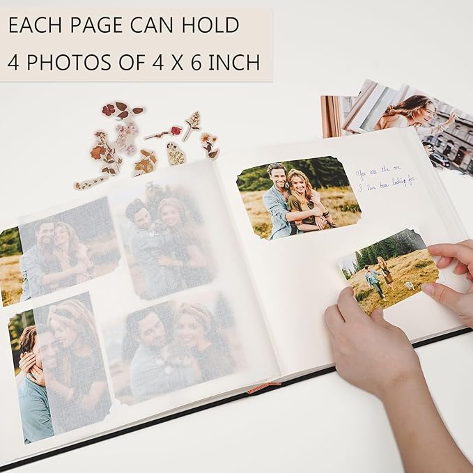 Vienrose Premium Scrapbook Photo Album with Writing Space 12"x12", DIY Scrapbook Album with 60 Pages, Large Photo Book for Baby Family Travel Vacation, Black