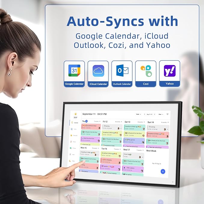21.5 Inch Digital Calendar, Electronic Chore Chart, Smart Weekly and Monthly Planner 1920 * 1080P IPS Touchscreen Wall and Desk Calendar for Family Schedules, Black