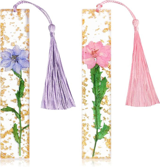 Bookmarks for Women, Kaluofan 2PCS Book Markers for Reading, Durable Handmade Dried Flower Bookmarks with Tassels, Pretty and Increase Reading Interest