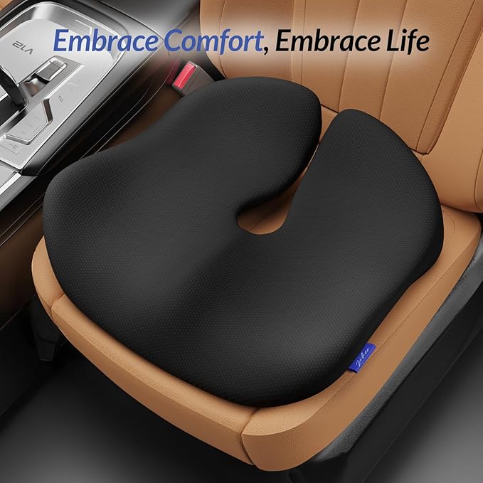 ZIKEE Pioneering Seat Cushion for Pressure Relief, Ergonomic Office Chair Cushion for Sciatica, Back, Hemorrhoids & Tailbone Pain Relief, High-Density Memory Foam Car Seat Cushion with Anti-Slip Base