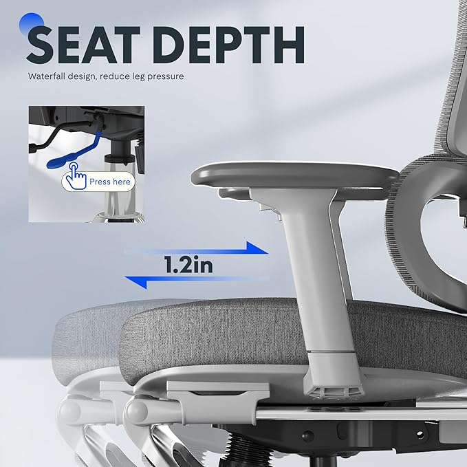 FLEXISPOT ErgoX Premium Ergonomic Office Chair with Footrest- Adjustable 3D Armrests, Dynamic Lumbar Support, Recline & Tilt Function, Mesh Seat, for Home & Office Use,Foam Grey