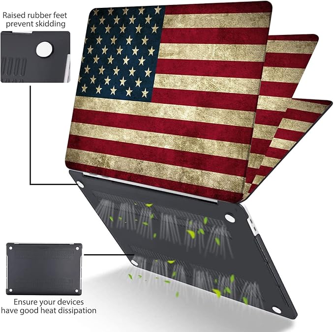 Compatible with MacBook Pro 13 Inch Case M2/M1 2025 2022-2017 A2338 A2289 A2251 A2159 A1989 A1706 A1708 Plastic Hard Shell Case&Keyboard Skin&Mac OS Keyboard Sticker (American Flag)