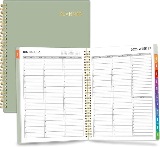 SUNEE 2025-2026 Appointment Book, Quarter-Hourly, Weekly & Monthly - from July 2025 to June 2026, 8.5"x11" Academic Planner, Flexible Cover, Note Pages, Pockets, Bookmark, Spiral Binding, Sage Green