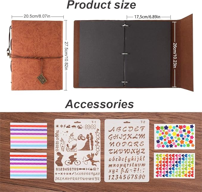 ThxMadam Orange Scrapbook Leather Photo Album Vintage Wedding Guest Book Memory Book with 60 Black Pages Present for Valentines Anniversary Mother’s Day Birthday Gift for Wife Mum Daughter Boyfriend