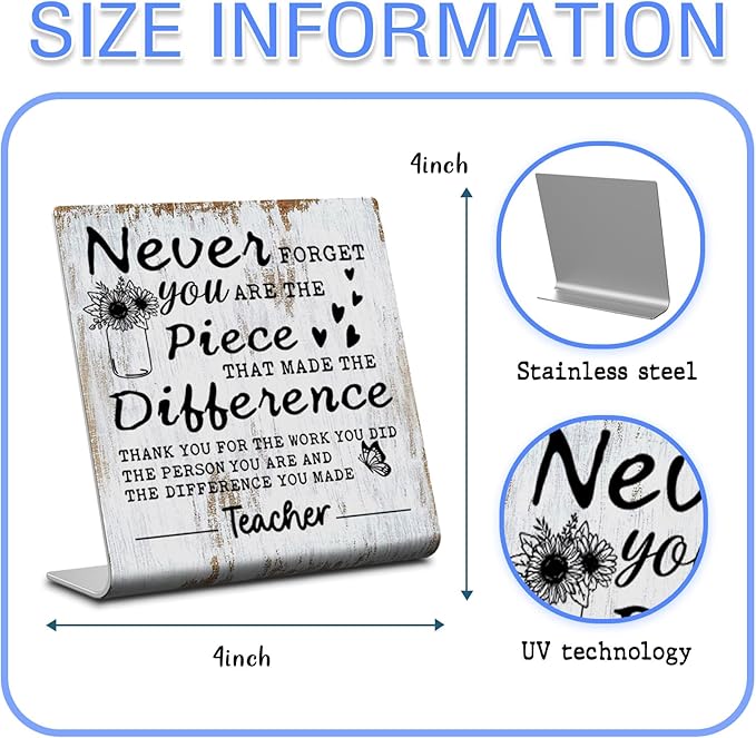 TRCENDE Appreciation Thank You Gift for Teacher - Never Forget You are The Piece Sign - Office Retirement or Going Away Gift - Metal Desk Sign XLK215