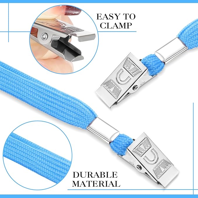 Marspark 50 Sets Clear Name Tags with Lanyard, Lanyards for ID Badges Reusable Strap with ID Holder Plastic Name Badges for Adults Business School Church Conference (Lake Blue)