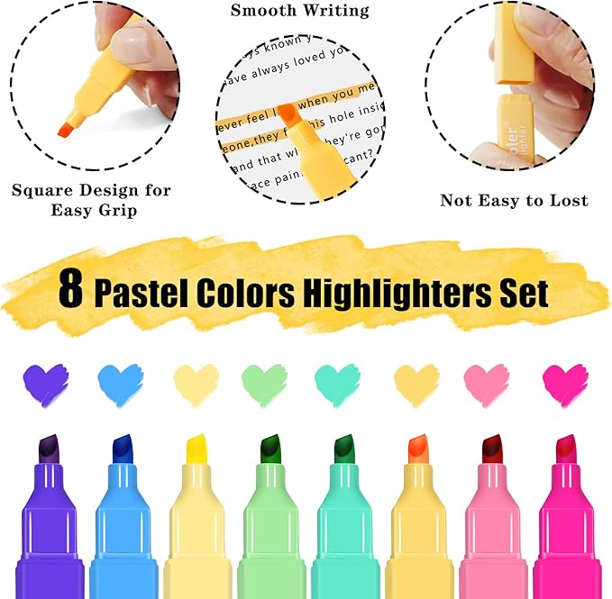 Aesthetic Highlighters, 8 Pack Marker Pens, Assorted Color Highlighters,Cute Pastel Highlighte, No Bleed Highlighte for Bible Journaling Planner Notes School Supplies