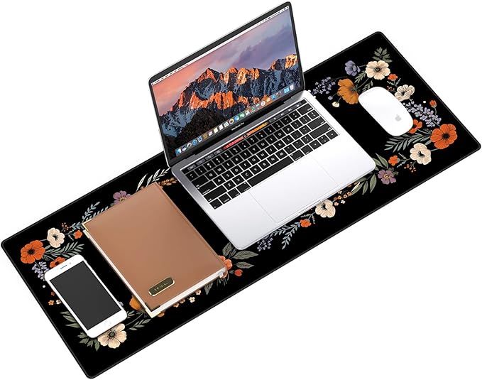 Galdas Gaming Mouse Pad XXL XL Large Long Extended Big Mousepad Non-Slip Rubber Keyboard Desk Pad with Stitched Edges for Laptop Home Office (31.5x11.8x0.08 Inch)-Floral Flower