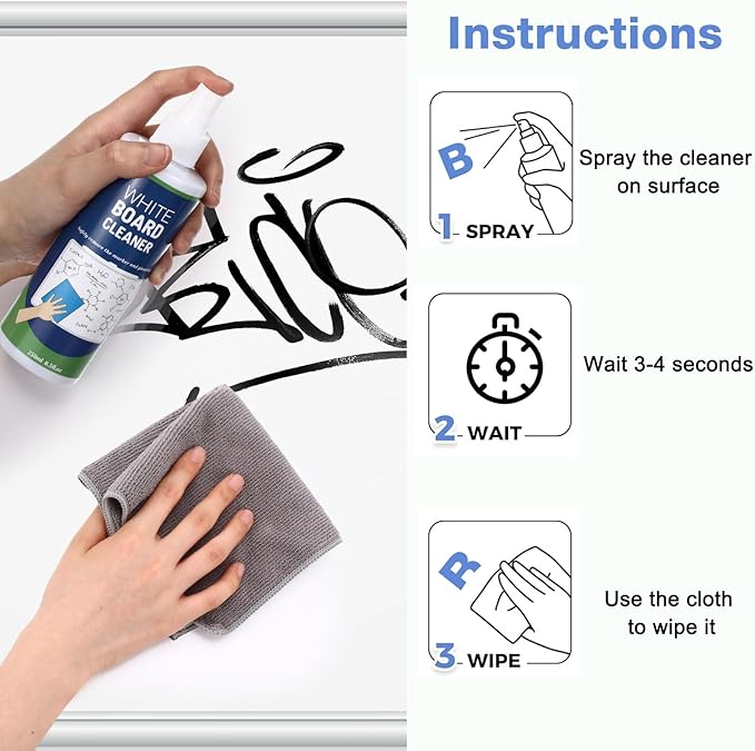 8 Pack Whiteboard Cleaner Spray 8.5oz Dry Erase Board Cleaner with 6 Cloths Non Toxic Dry Erase Cleaner Removes Stubborn Marks from Whiteboards