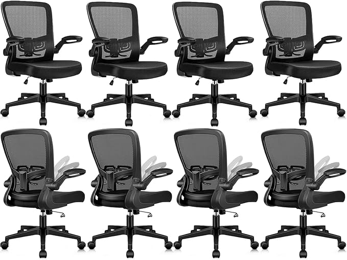 Desk Chairs with Wheels, Ergonomic Mesh Office Chair Adjustable Height and Swivel Lumbar Support Home Office Chair with Flip Up Armrests (8PK)