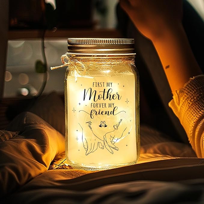 First My Mother Forever My Friend - Family Personalized Mason Jars, Mothers Day Birthday Gifts for Mom Grandma Family, Mother Daughter Gifts for Her, Centerpiece Table Decorations