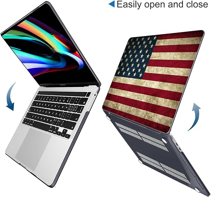 Compatible with MacBook Pro 13 Inch Case M2/M1 2025 2022-2017 A2338 A2289 A2251 A2159 A1989 A1706 A1708 Plastic Hard Shell Case&Keyboard Skin&Mac OS Keyboard Sticker (American Flag)