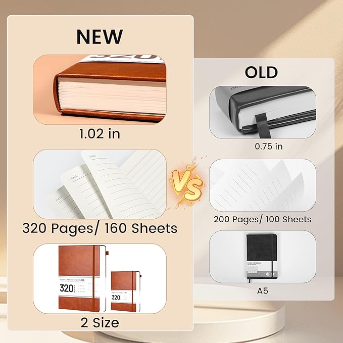 CAGIE Journal Notebook for Men Women- Brown Journaling Notebooks Journals Leather for Writing Work Diary A5 Hardcover Thick