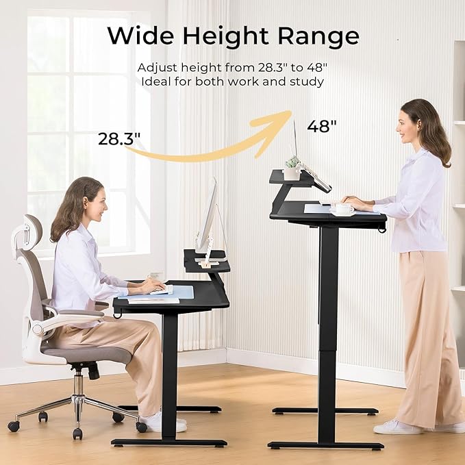 COMHOMA Electric Standing Desk with Drawers, 55 x 24 Inch Sit Stand up Desk with Monitor Stand, Laptop Stand, Height Adjustable Home Office Computer Desks with Memory Preset Controller (Ebony Black)