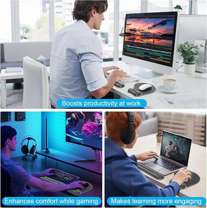 Gel Mouse pad & Keyboard Wrist Rest Set, Ergonomic Keyboard and Mousepad with Wrist Support, Keyboards Wrist Rest, Computer Keyboards Pad, Cooling Gel Black
