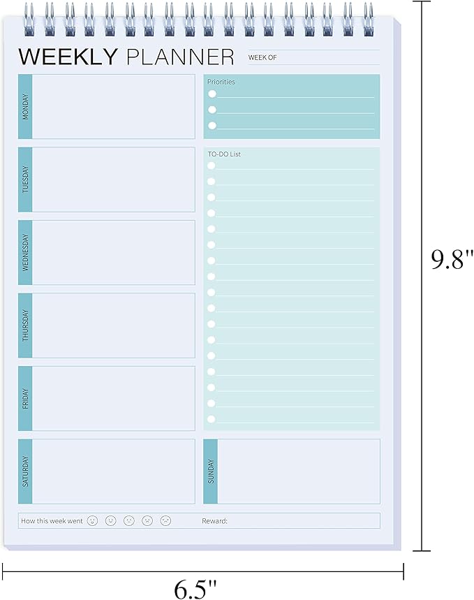 3PC Weekly Planner Notepad,Spiral To Do List Undated Planning Pad, Weekly Organizer for Students, Weekly Agenda for Work & Daily Life, 52 Sheets, 6.5 x 9.8 in (Green)