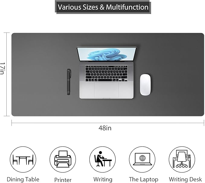 Roslim Leather Desk Pad Protector,Mouse Pad,Non-Slip Computer Mat for Desk,PU Leather Office Desk Mat for Home & Office,Waterproof Laptop Desk Blotter for Keyboard and Mouse,Deep Grey (17''X48'')