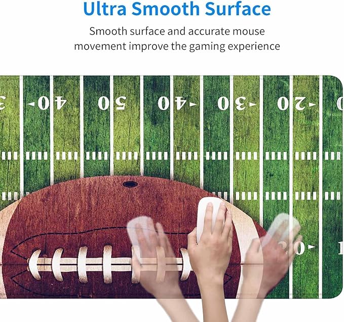 Gaming Mouse Pad Large, Keyboard Mouse Mat Desk Pad, Non-Slip Rubber Base with Stitched Edges Mousepad, 31.5X15.7 inch American Football Field and Ball