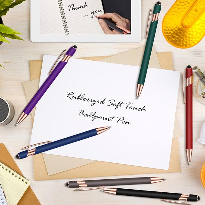 Tenare 12 Pieces 2 in 1 Stylus Metal Ballpoint Pen with Stylus Tip, 1.0 mm Black Ink Ballpoint Pen for Touch Screens(Dark Colors and Rose Gold)