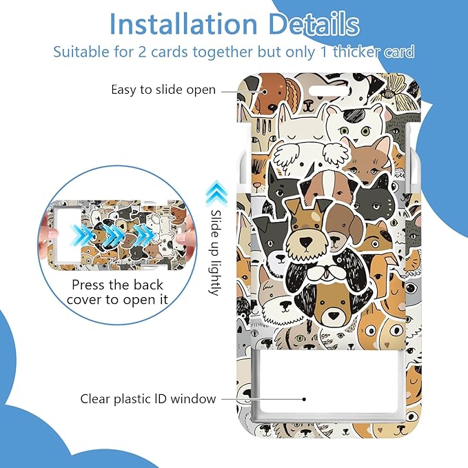 Cute Dog Badge Holder Reel Lanyard,ID Card Badge Holder Retractable Name Tag Clips for Doctor Nurse Teacher Office Student