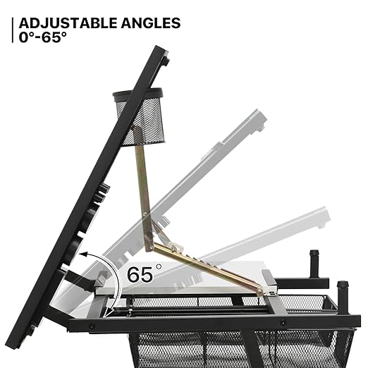 MoNiBloom Art Deco Drafting Table, Height-Adjustable, Tiltable Tabletop, Stool for Reading Writing Painting, Homeschooling Desk for Children with 2 Storage Drawers